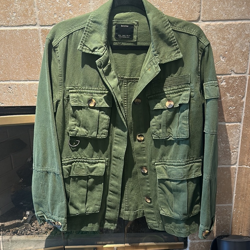 Bershka Green Cargo Utility Army Style Oversized Jacket Size Small